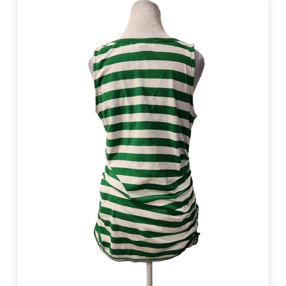 Michael Kors Green and White Striped Sleeveless Top with Rouching at Side - Picture 4 of 7